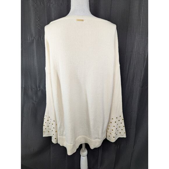 MICHAEL KORS! VANILLA CREAM BELL SLEEVE GOLD STUDDED SCOOP SWEATER! SZ XL - Picture 5 of 10